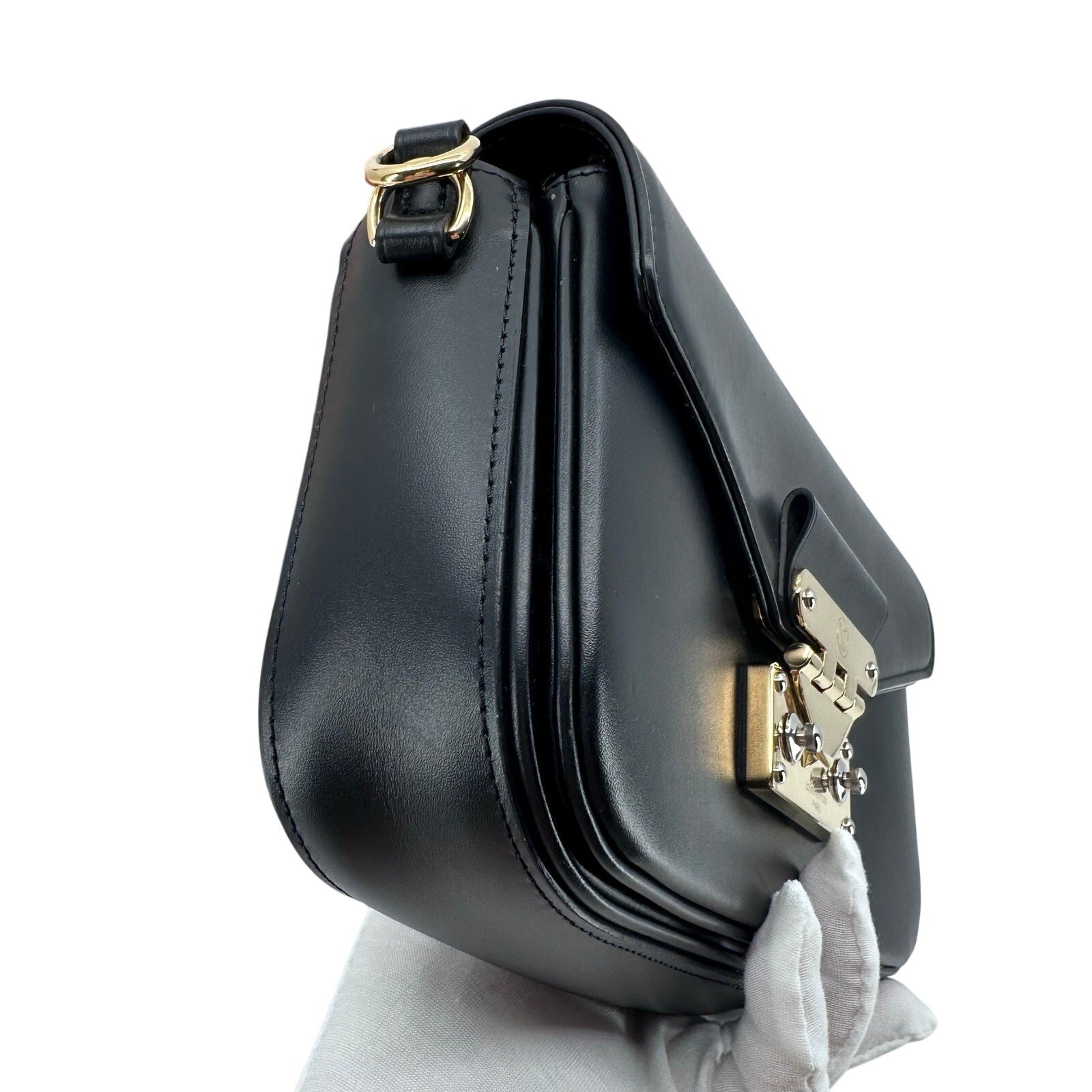 Louis Vuitton LV Black Calfskin Monogram Swing Shoulder Bag Crossbody Rare