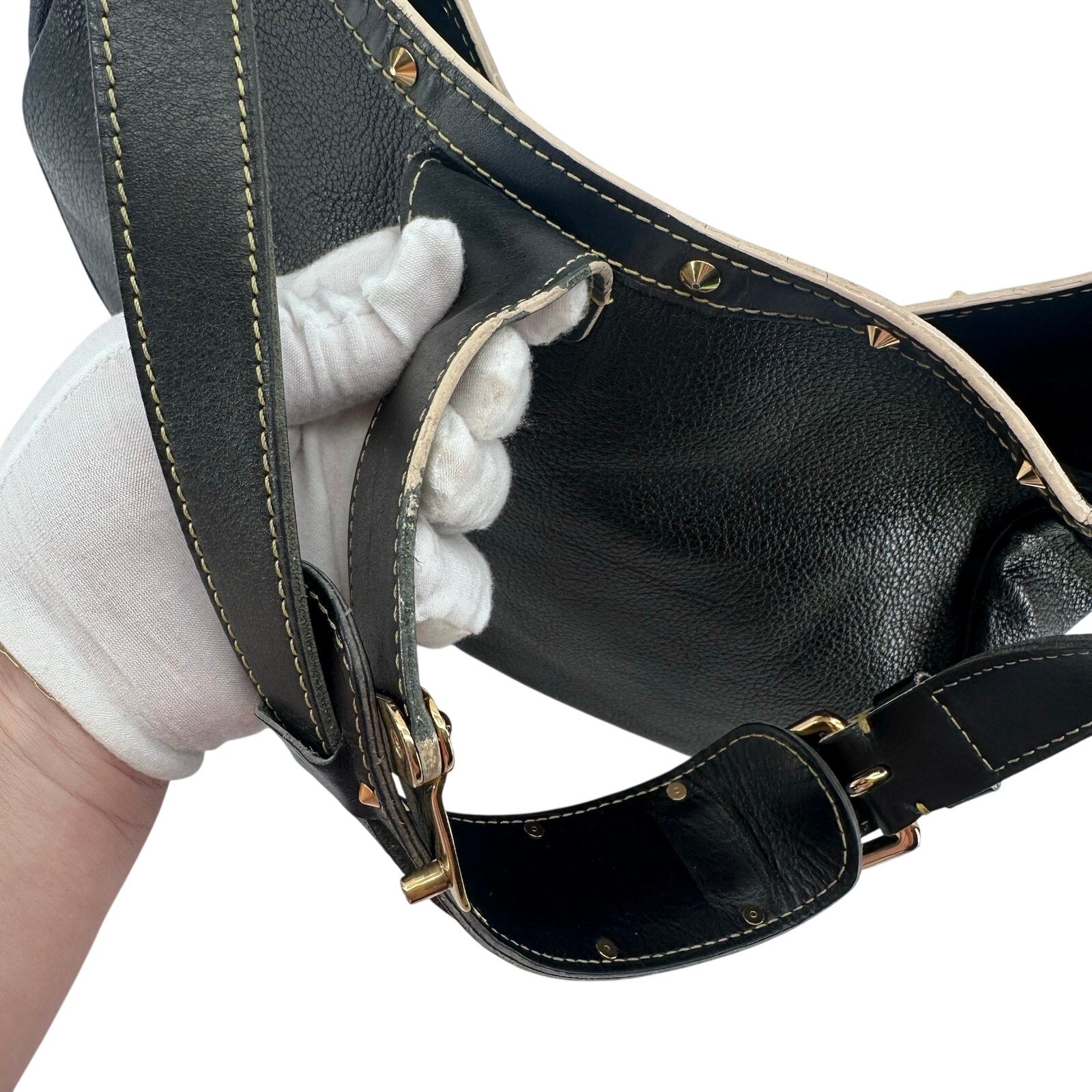 Louis Vuitton LV Suhali L Affriolant Black Leather Gold Studded Hobo Shoulder Bag