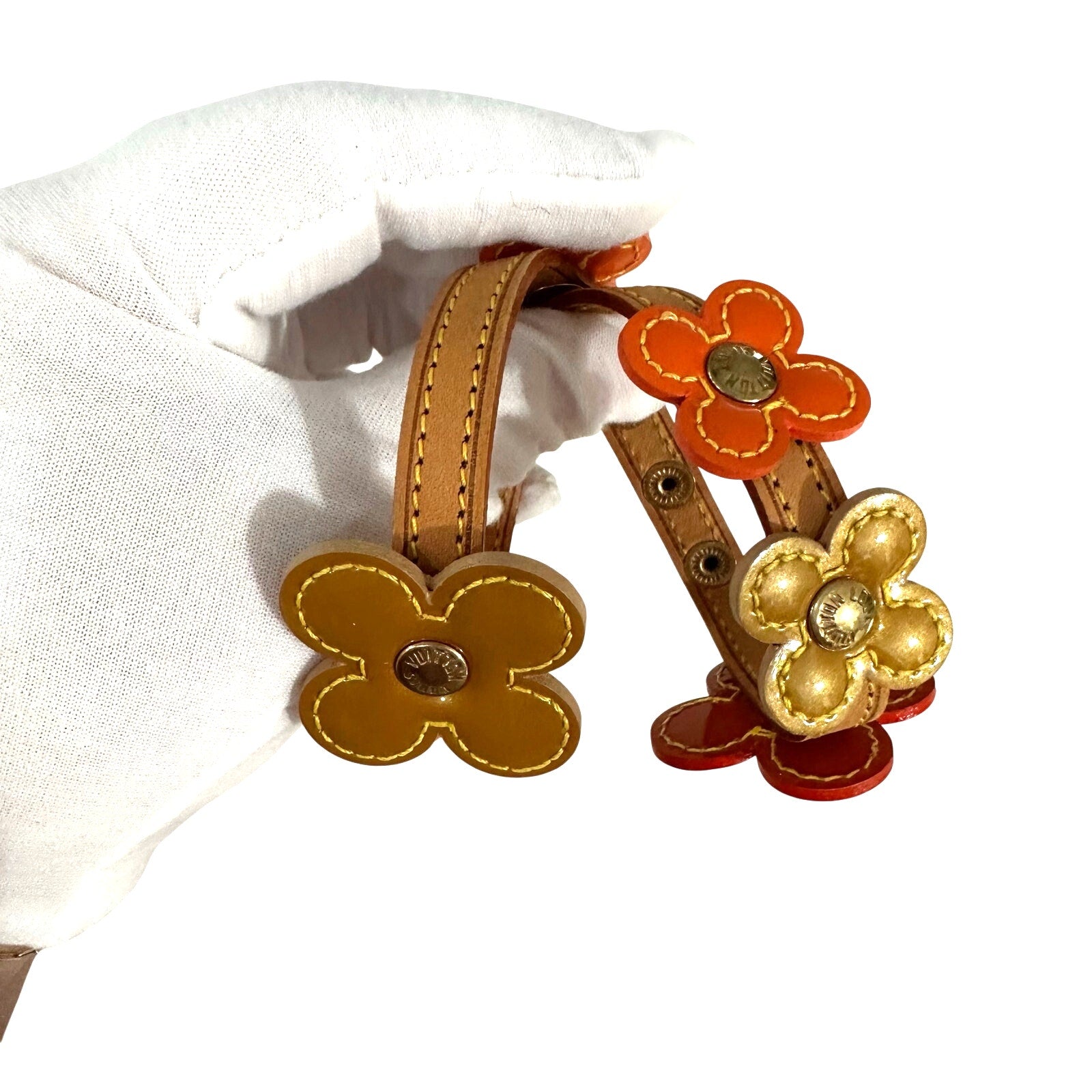 Louis Vuitton LV Monogram Vernis Lexington Flower Double Wrap Bracelet Orange Gold