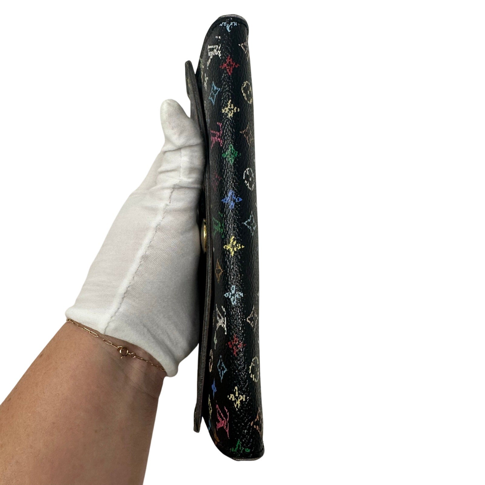 Louis Vuitton LV Black Murakami Multicolor Monogram Long Sarah Wallet Purple Interior