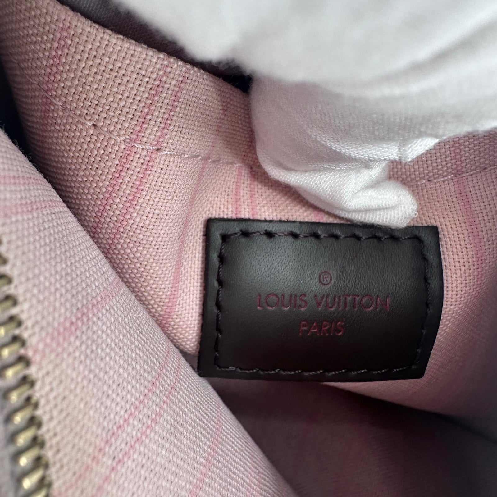 Louis Vuitton LV Damier Ebene Neverfull GM Pouch Clutch Rose Ballerine