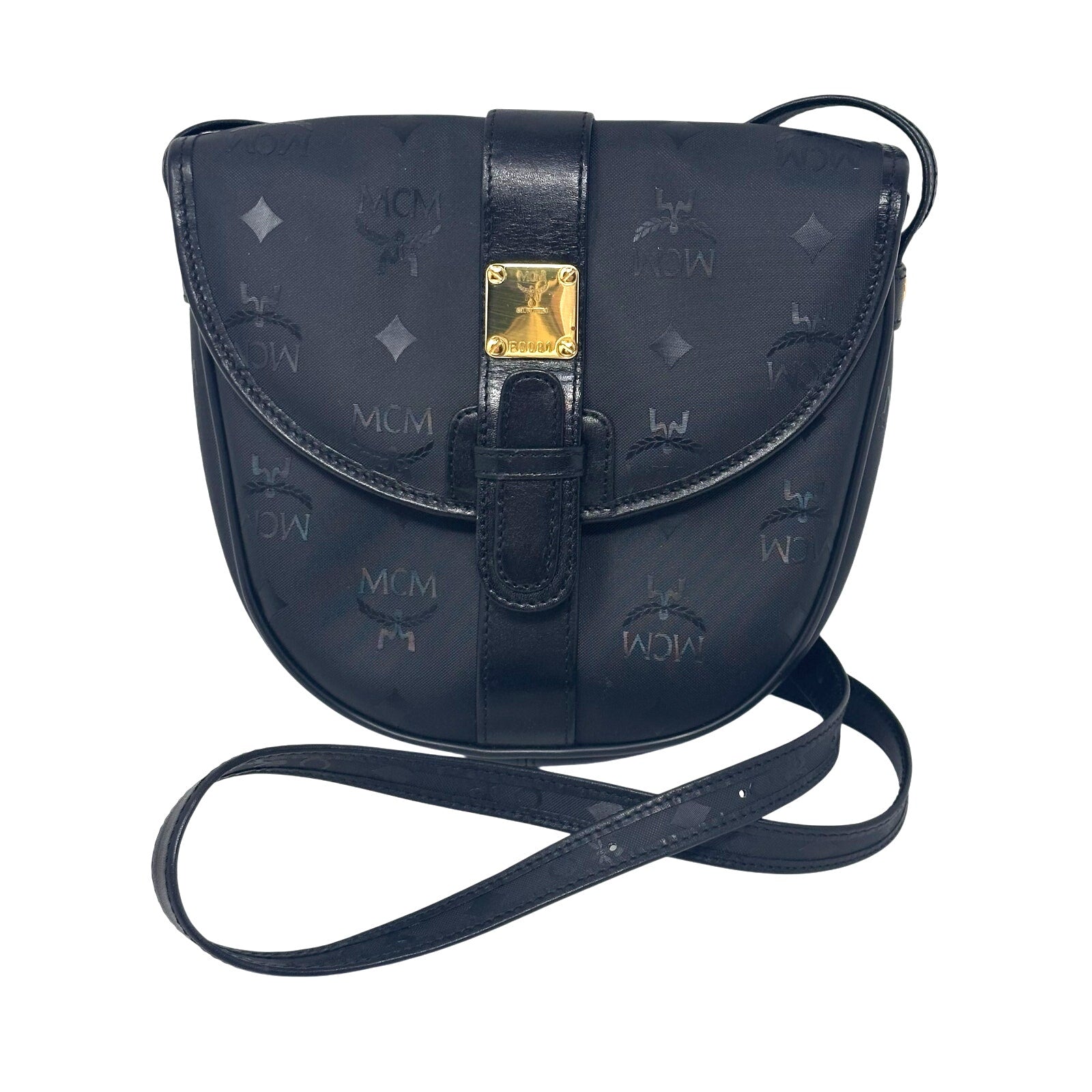 Vintage MCM Black Visettos Signature Crossbody Bag