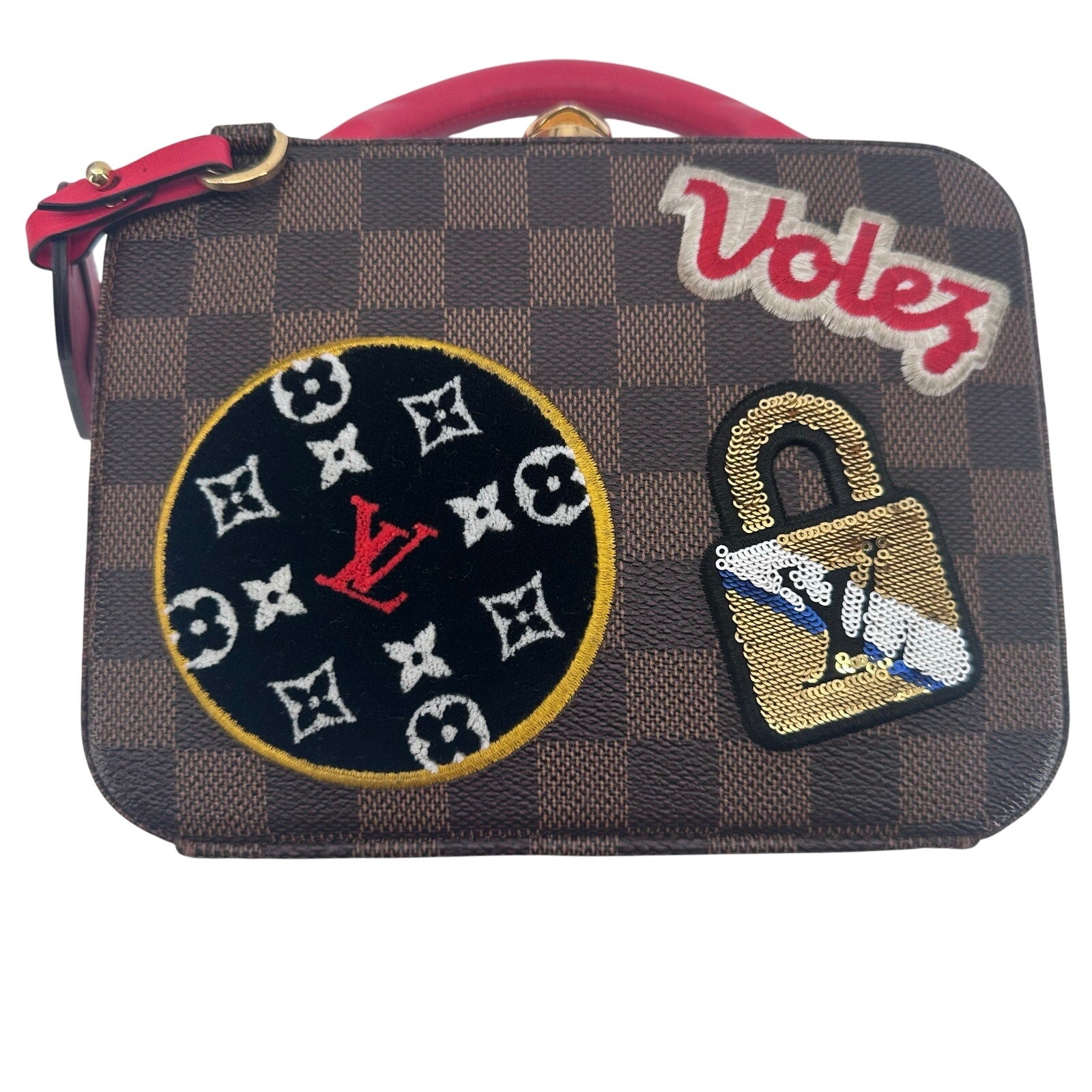 Louis Vuitton LV Damier Ebene Stories Box Trunk Crossbody Bag With Patches Full Set