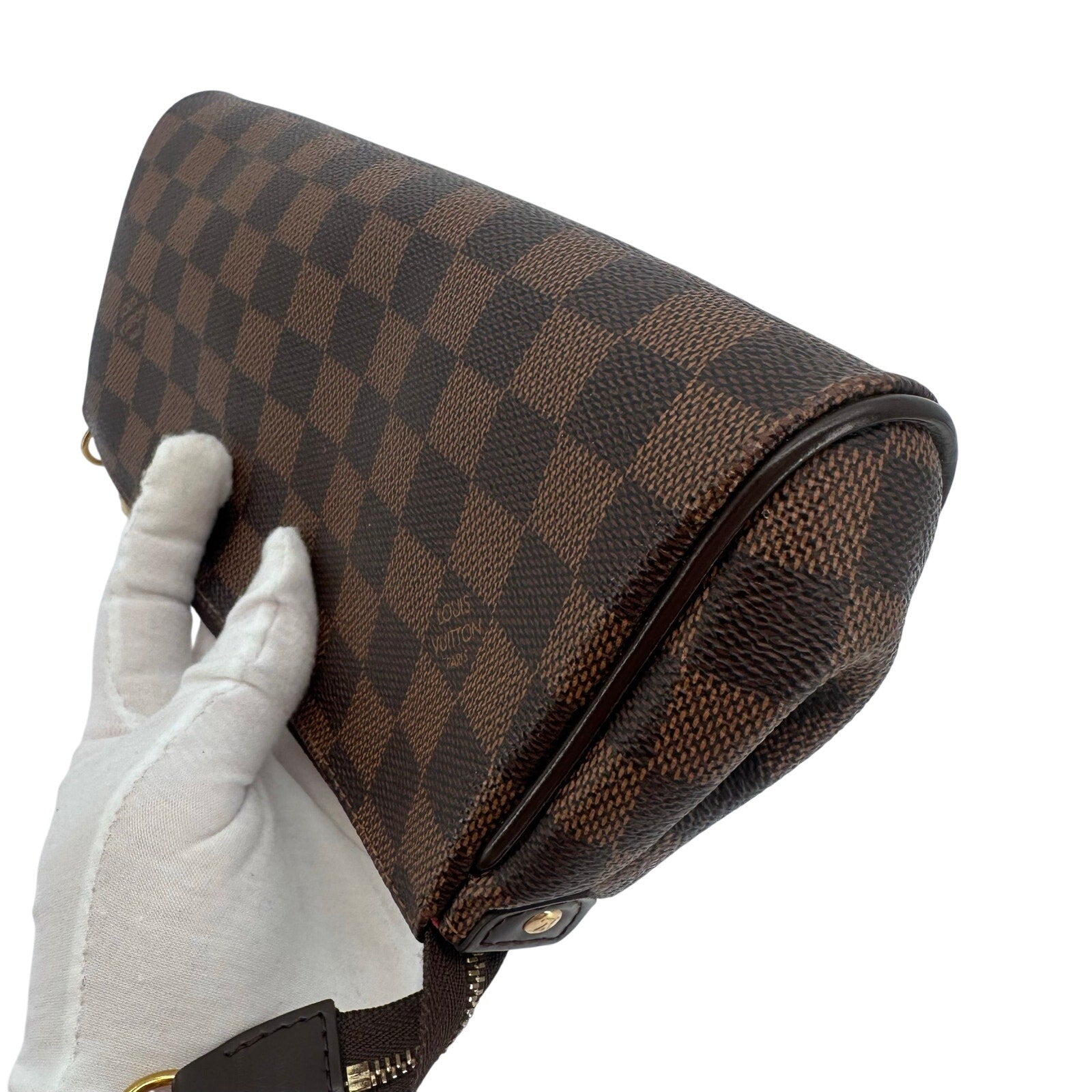 Louis Vuitton LV Damier Ebene Eva Pochette Clutch Crossbody Bag Full Set