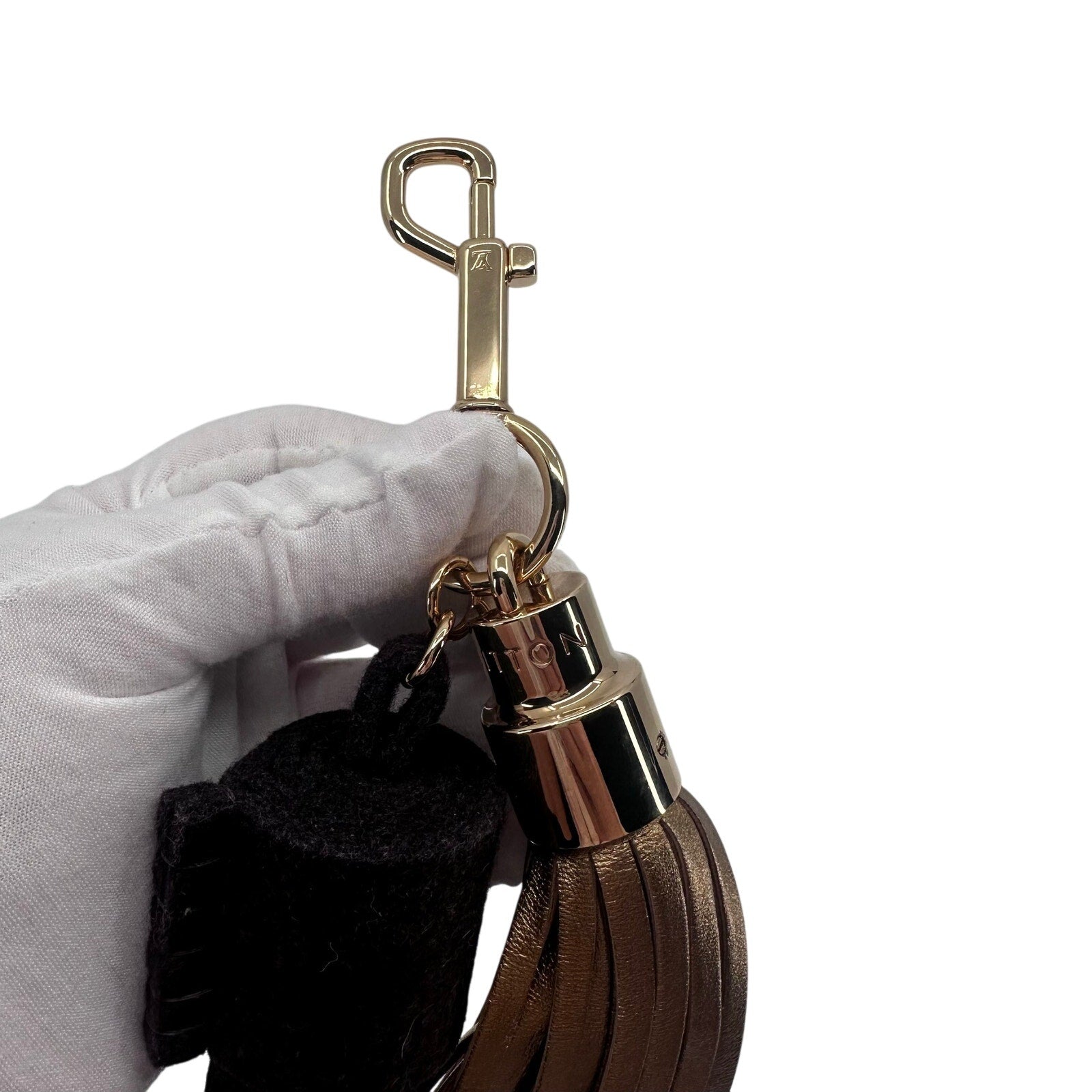 Louis Vuitton LV Tassel Bag Charm Clip Keychain Brown Gold