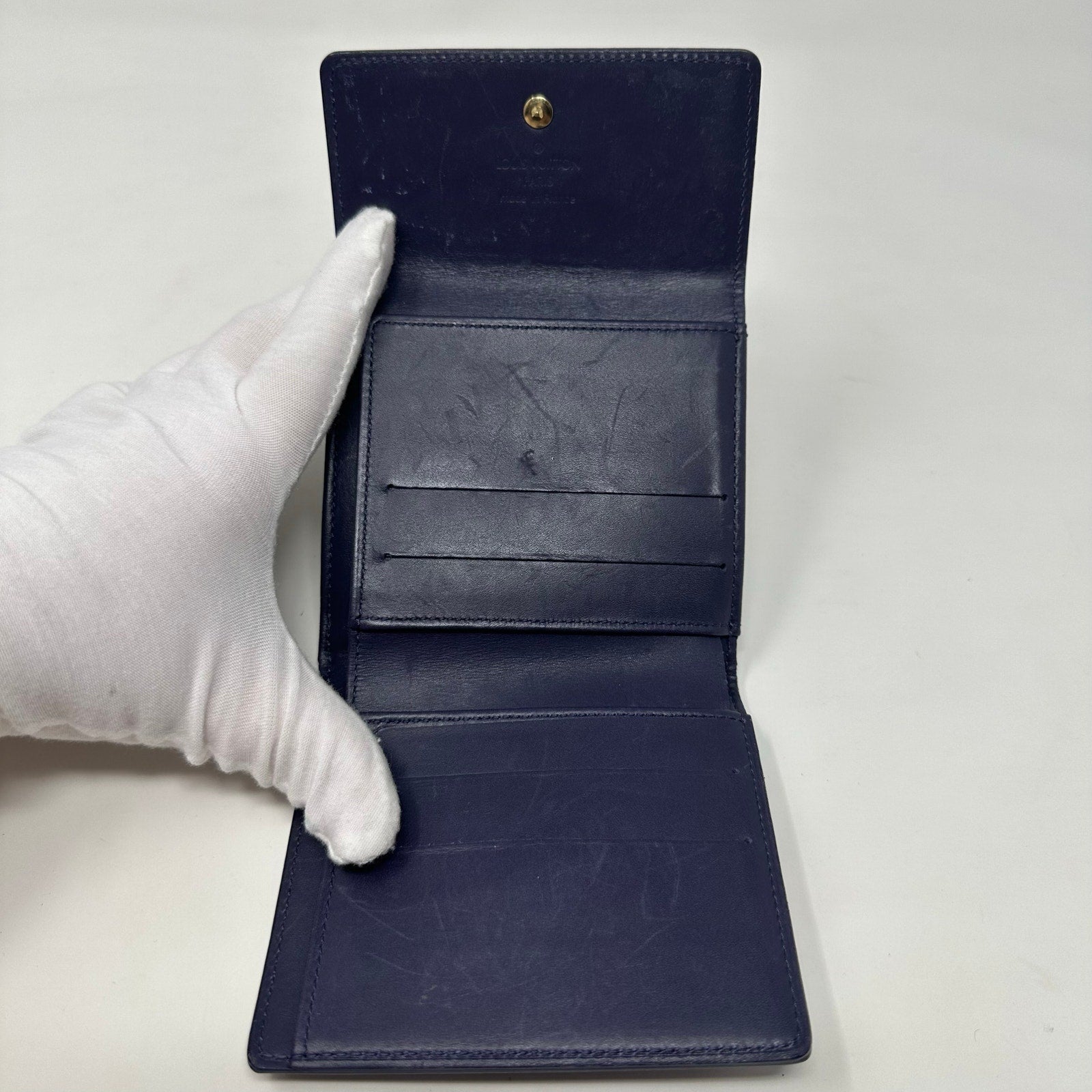 Louis Vuitton LV Vernis Monogram Elise Wallet Pearl Steel Blue