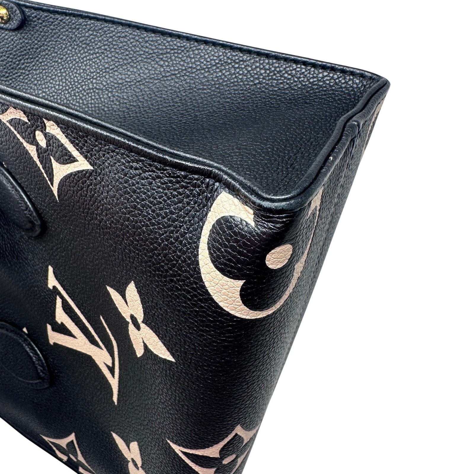 Louis Vuitton LV Empreinte Leather Bicolor Giant Monogram On The Go PM Tote Crossbody Bag Black Cream