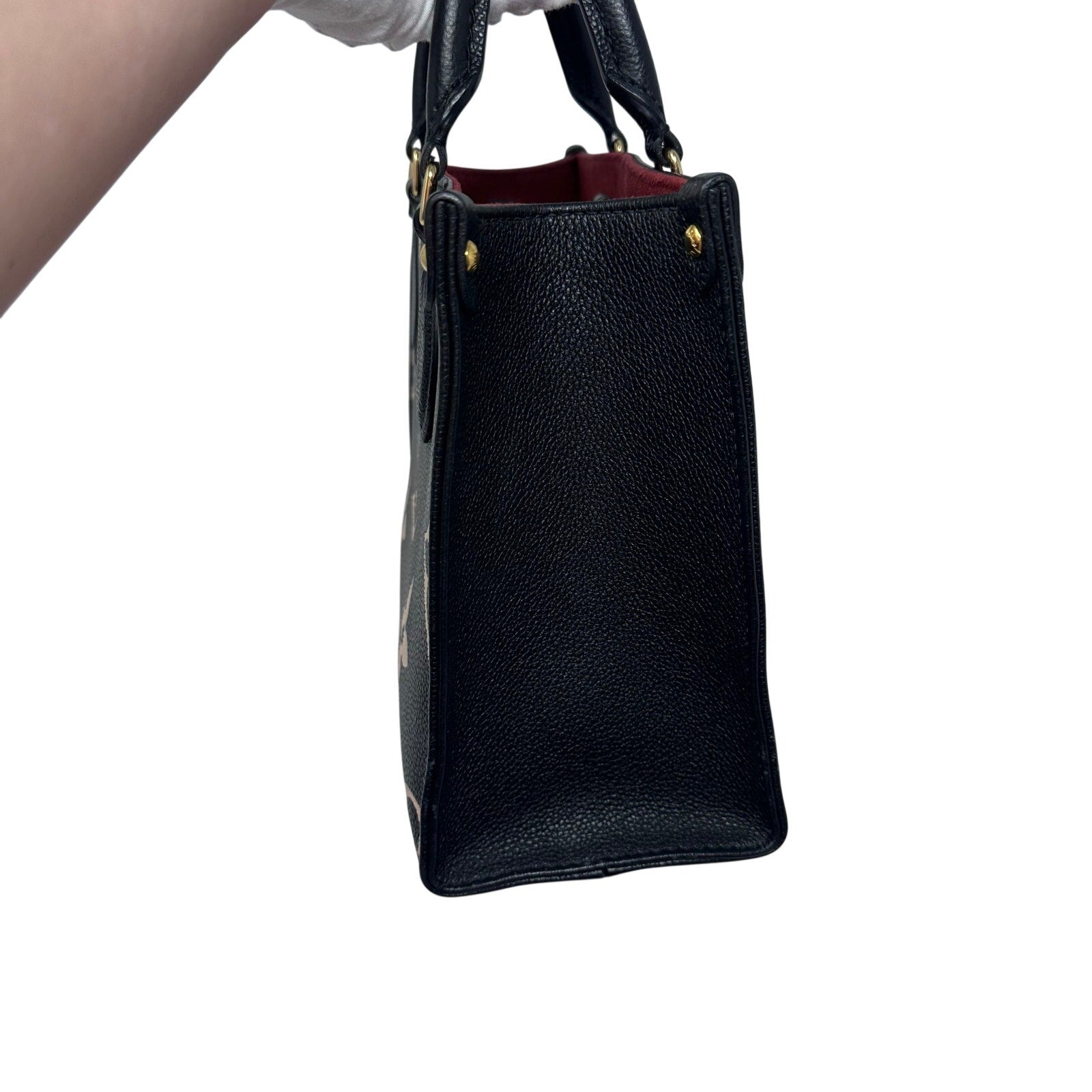 Louis Vuitton LV Empreinte Leather Bicolor Giant Monogram On The Go PM Tote Crossbody Bag Black Cream
