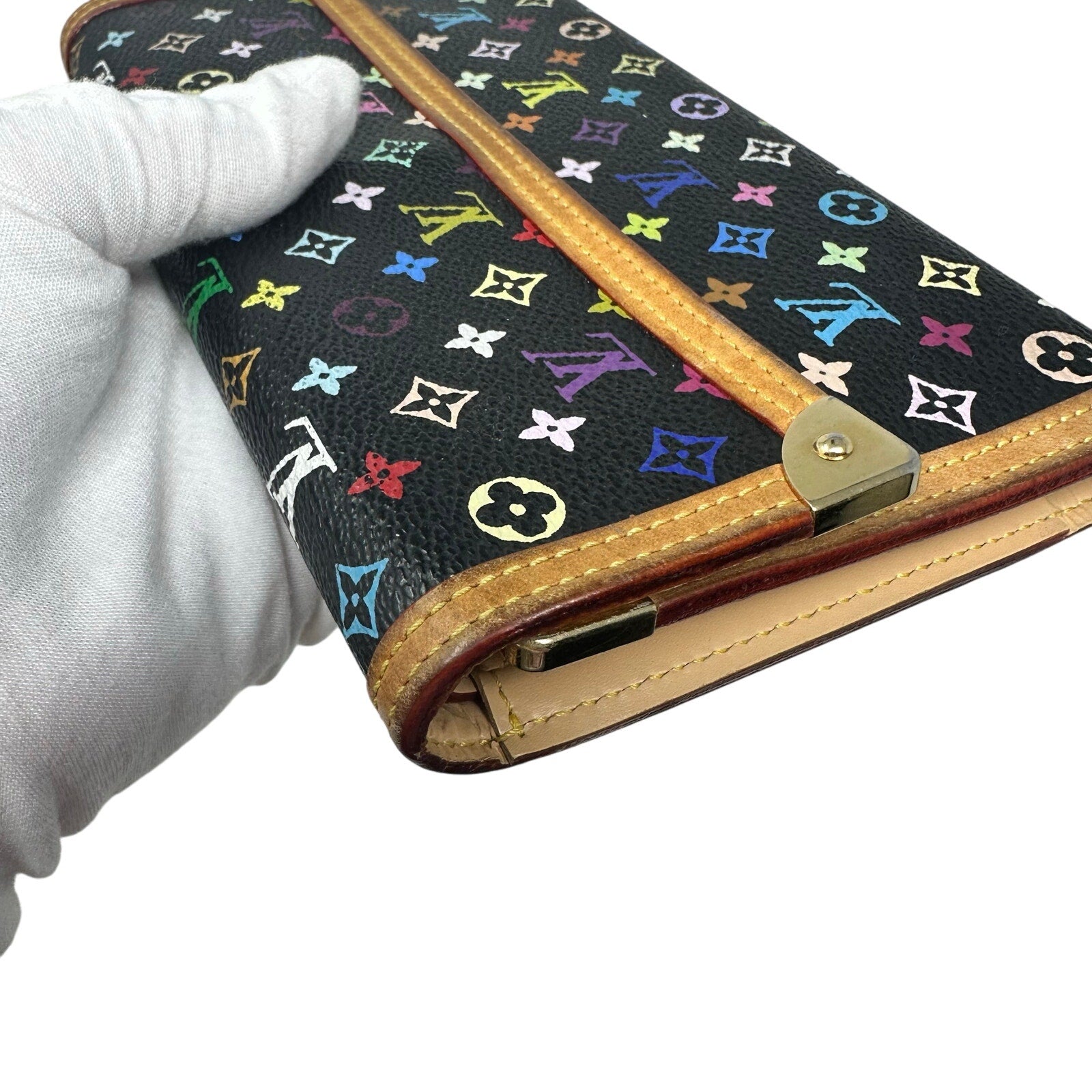 Louis Vuitton LV Black Murakami Multicolor Monogram Sarah International Wallet