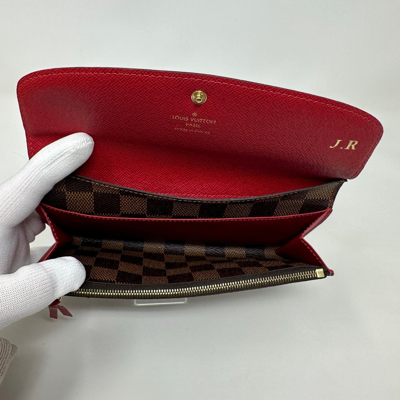 Louis Vuitton LV Damier Ebene Emilie Wallet Red