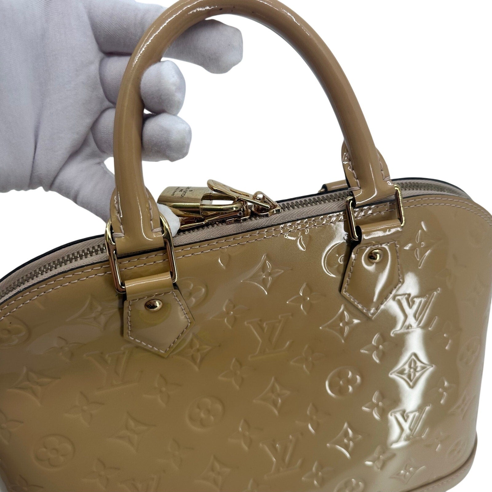 Louis Vuitton LV Monogram Vernis Alma PM Yellow Gold Full Set