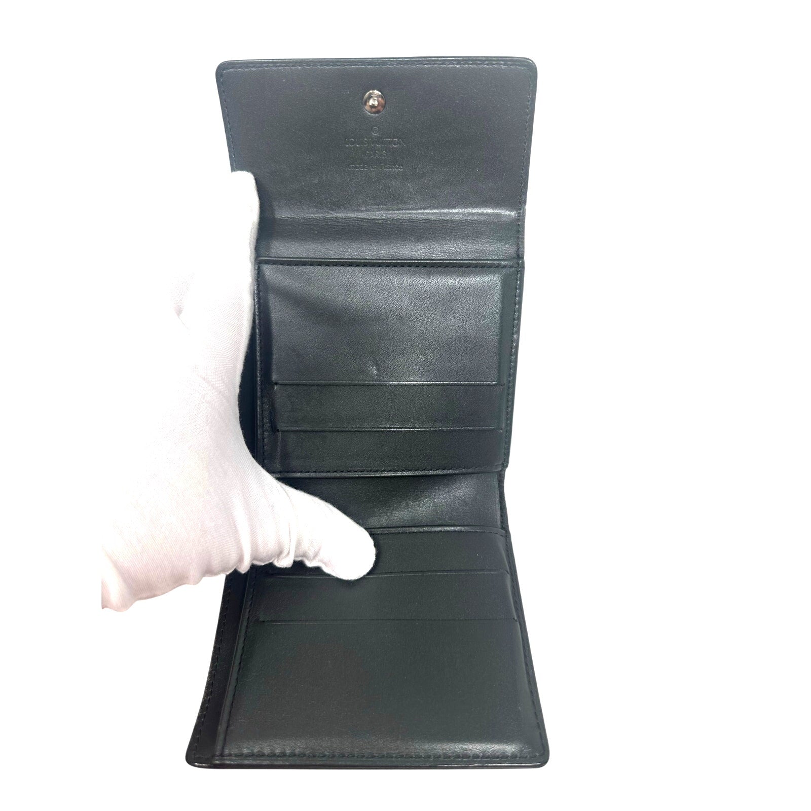 Louis Vuitton LV Mat Monogram Vernis Elise Compact Wallet Gunmetal Gray