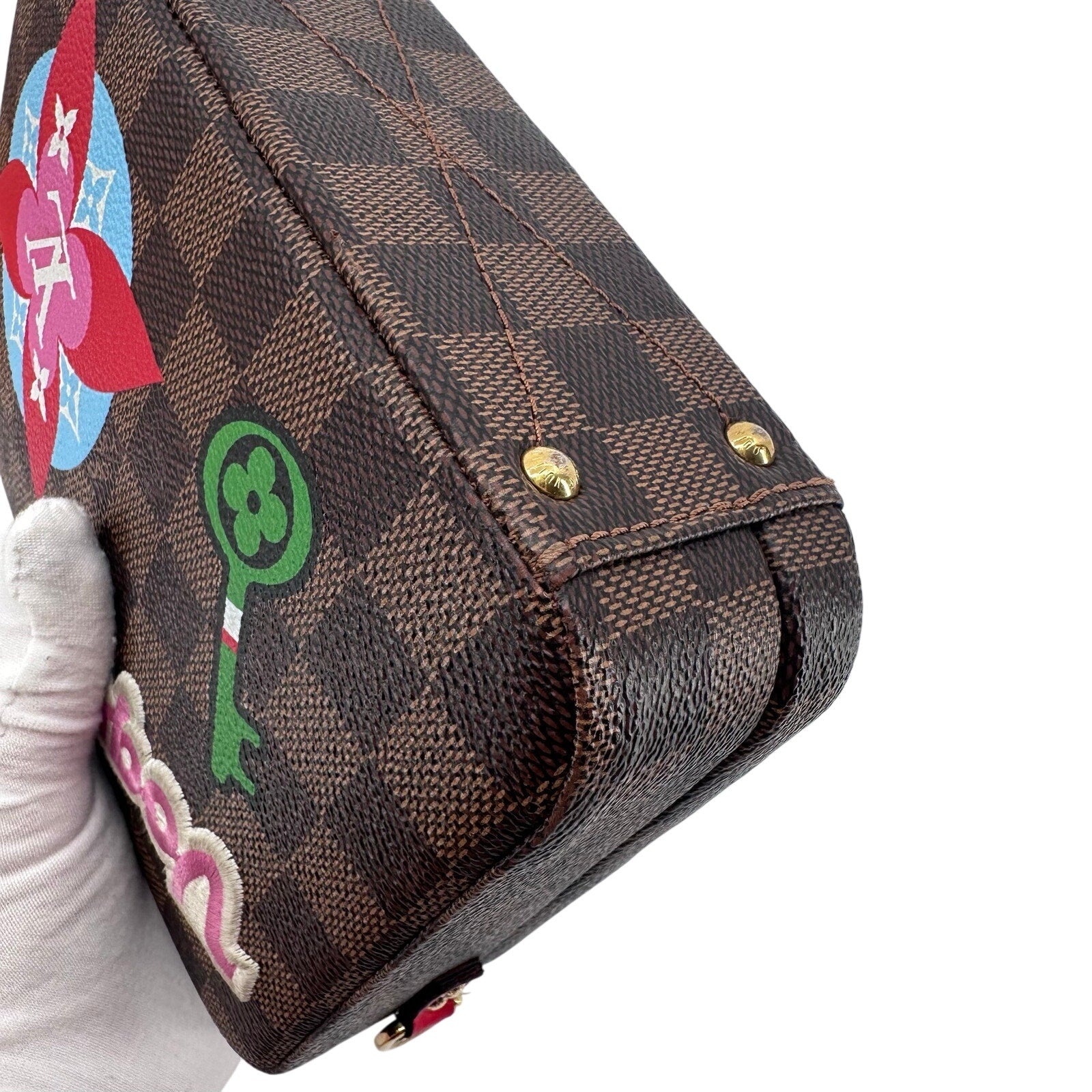 Louis Vuitton LV Damier Ebene Stories Box Trunk Crossbody Bag With Patches Full Set