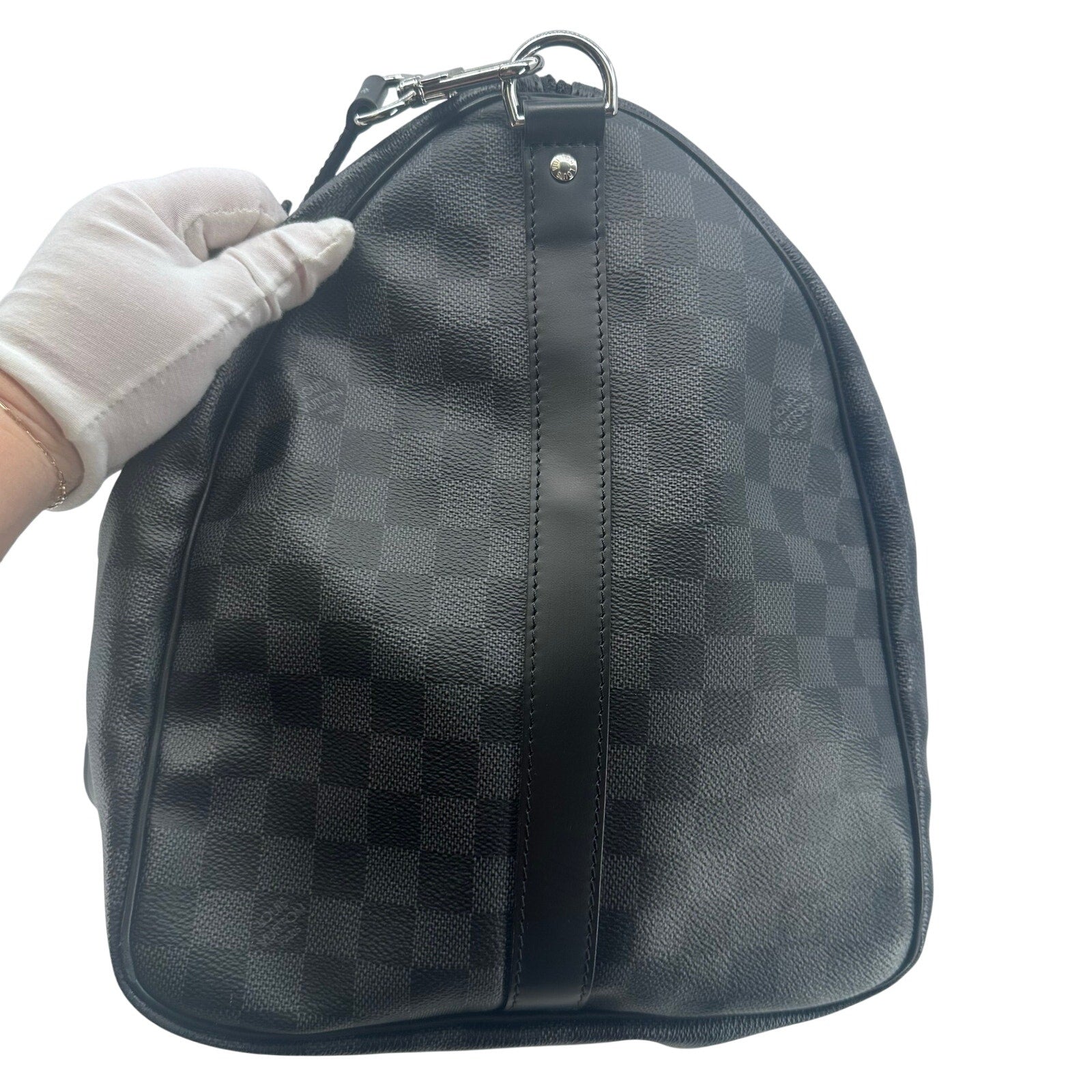Louis Vuitton LV Damier Graphite Black Gray Keepall 55 Bandolier Duffle Bag